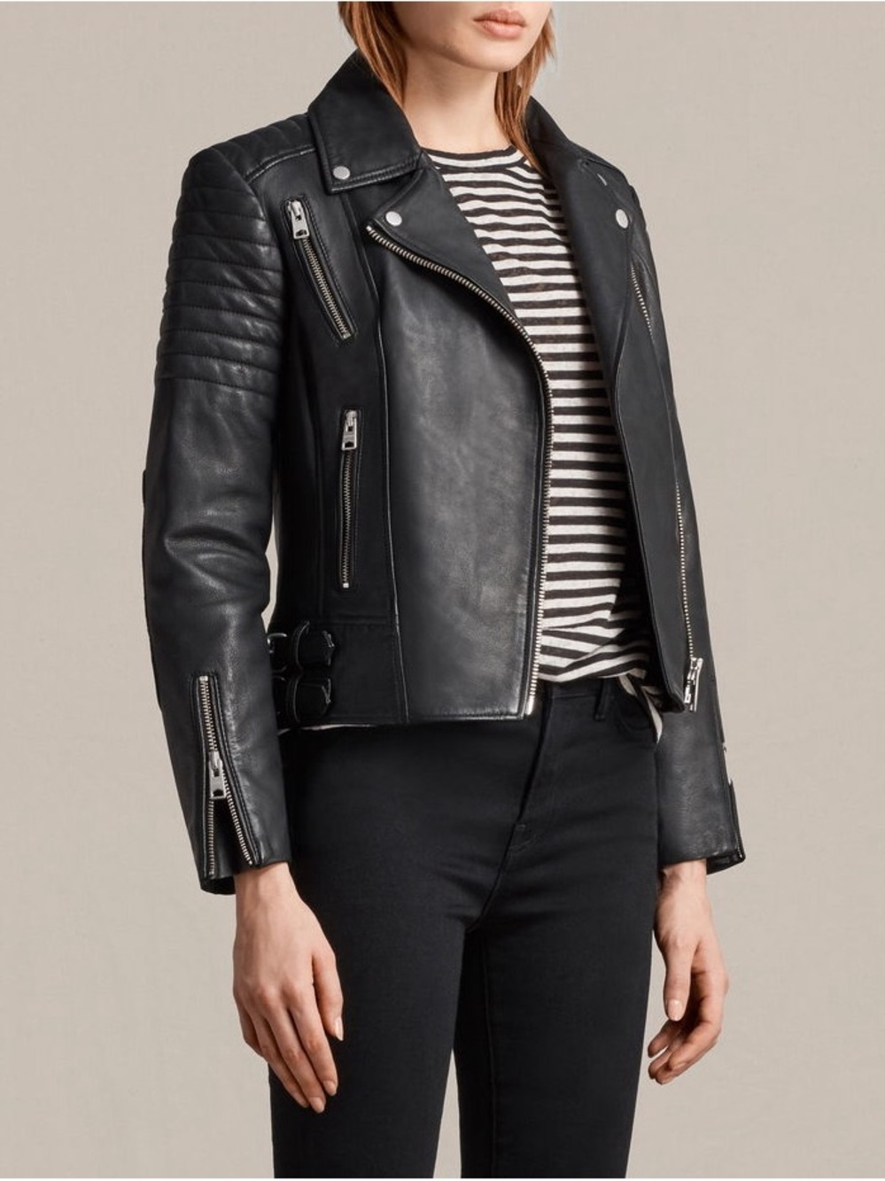 AllSaints Black Leather Papin Moto Jacket